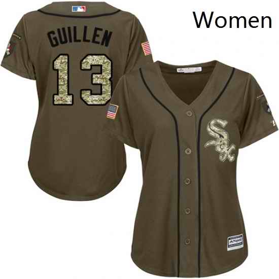 Womens Majestic Chicago White Sox 13 Ozzie Guillen Authentic Green Salute to Service MLB Jersey